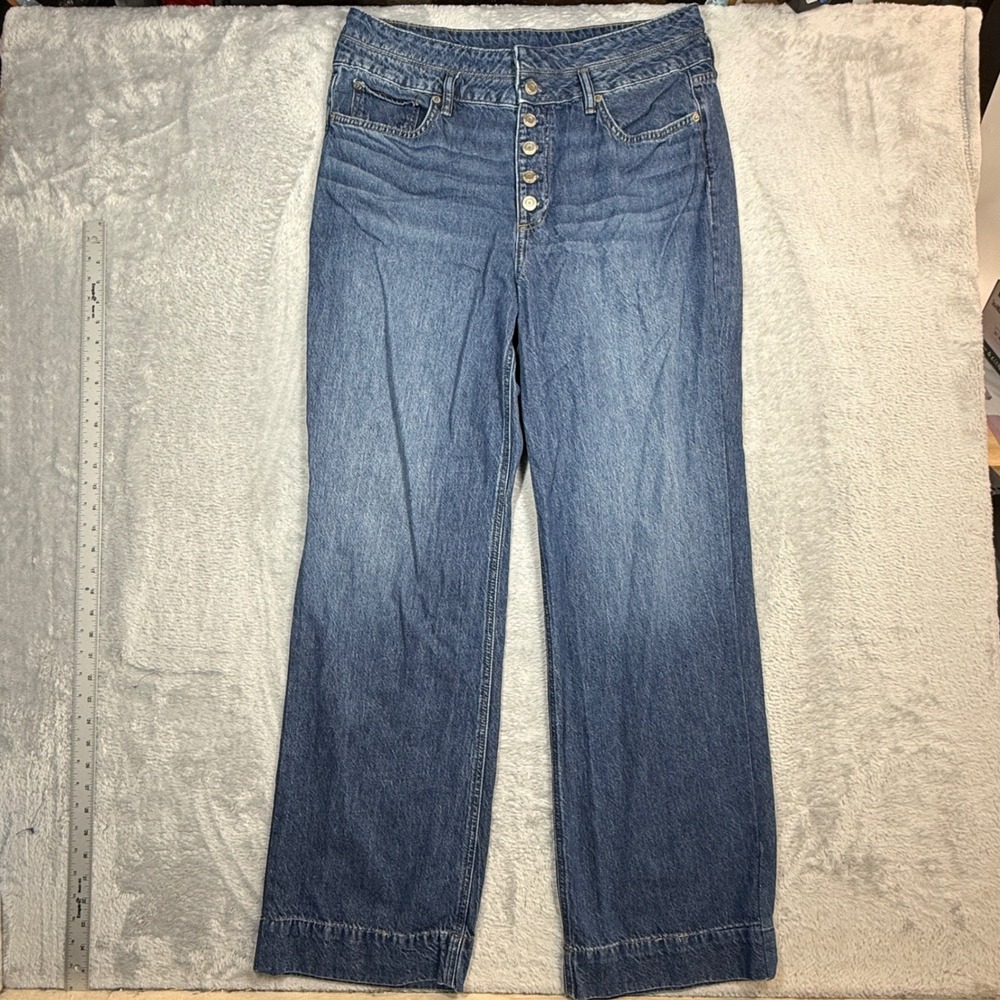 Lauren Ralph Lauren Jeans Women 14 (Fits 36x32) Blue Wide Leg Button Fly Denim